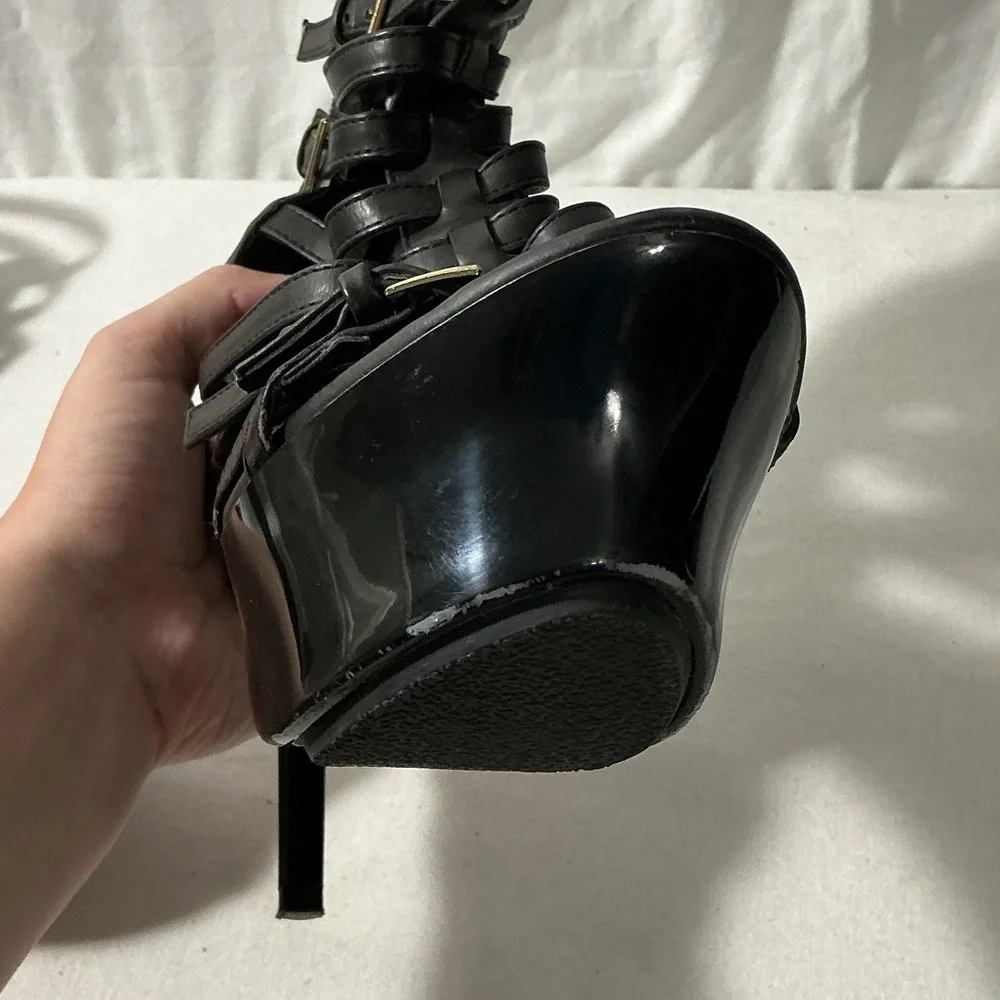 FRH Black Strappy Gladiator Platform Stiletto Heels